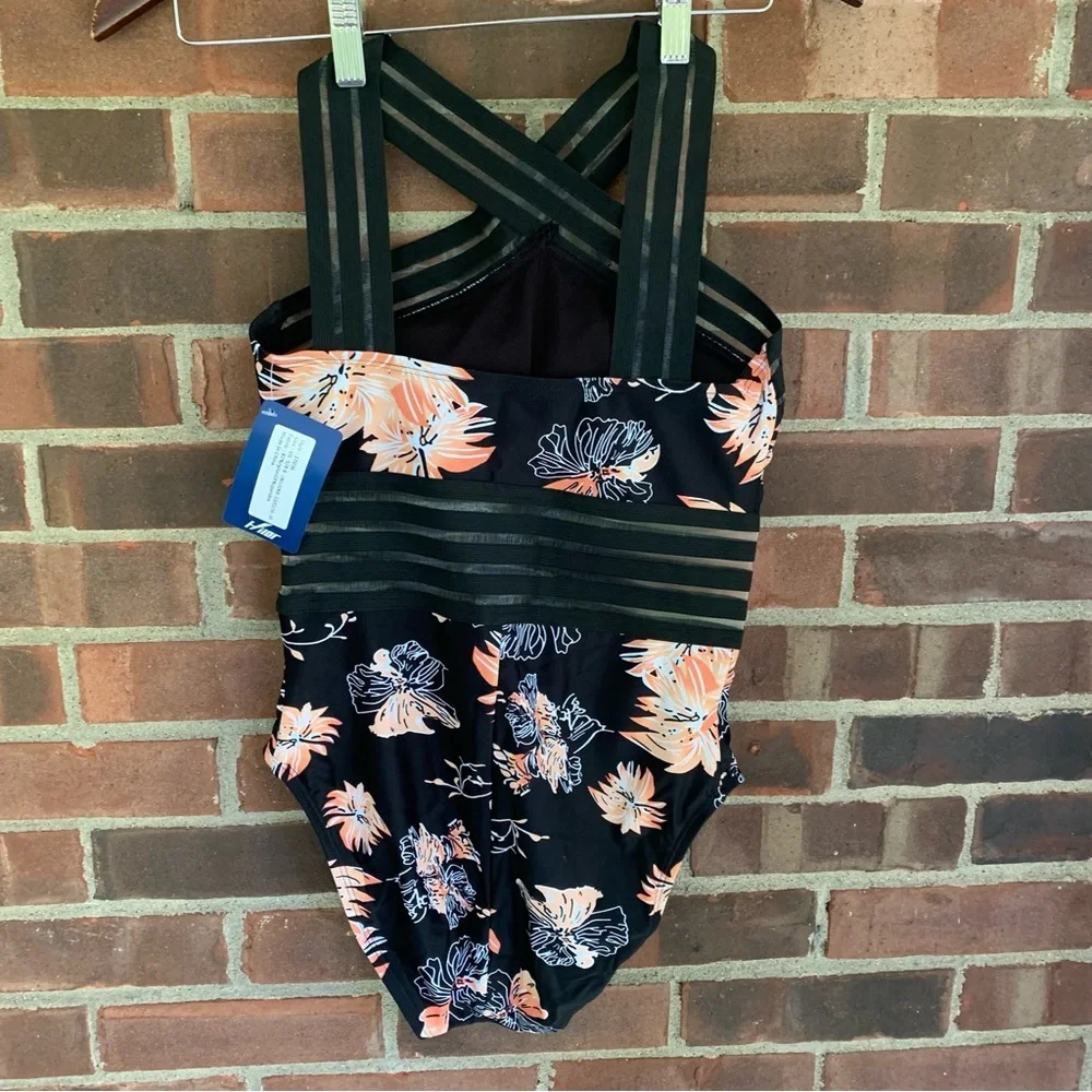 Hilor Floral Front Crossover One Piece Swimsuit Women’s Small 4-6 NEW - Picture 6 of 11